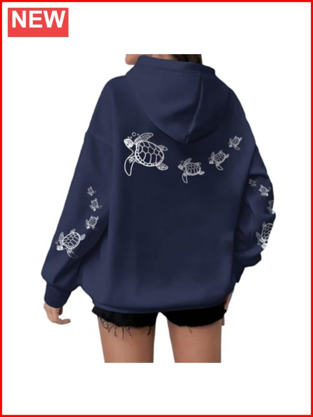 Oversized Sea Turtle Graphic Hoodie Cotton Blend Fleece Pullover Casual Women
